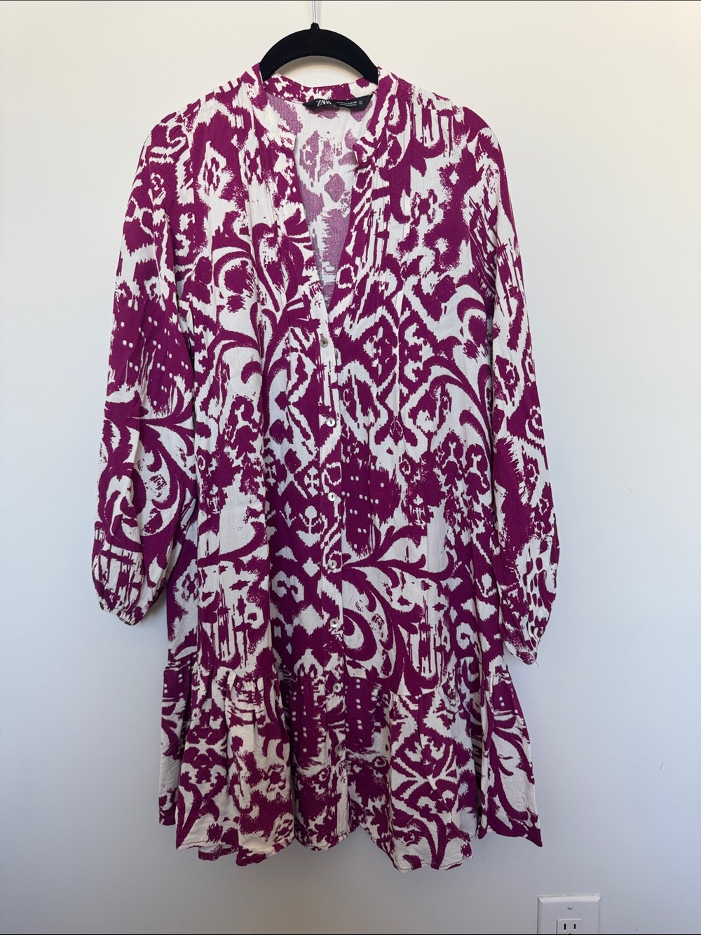 Zara Magenta and White Floral-Patterned Button Dress